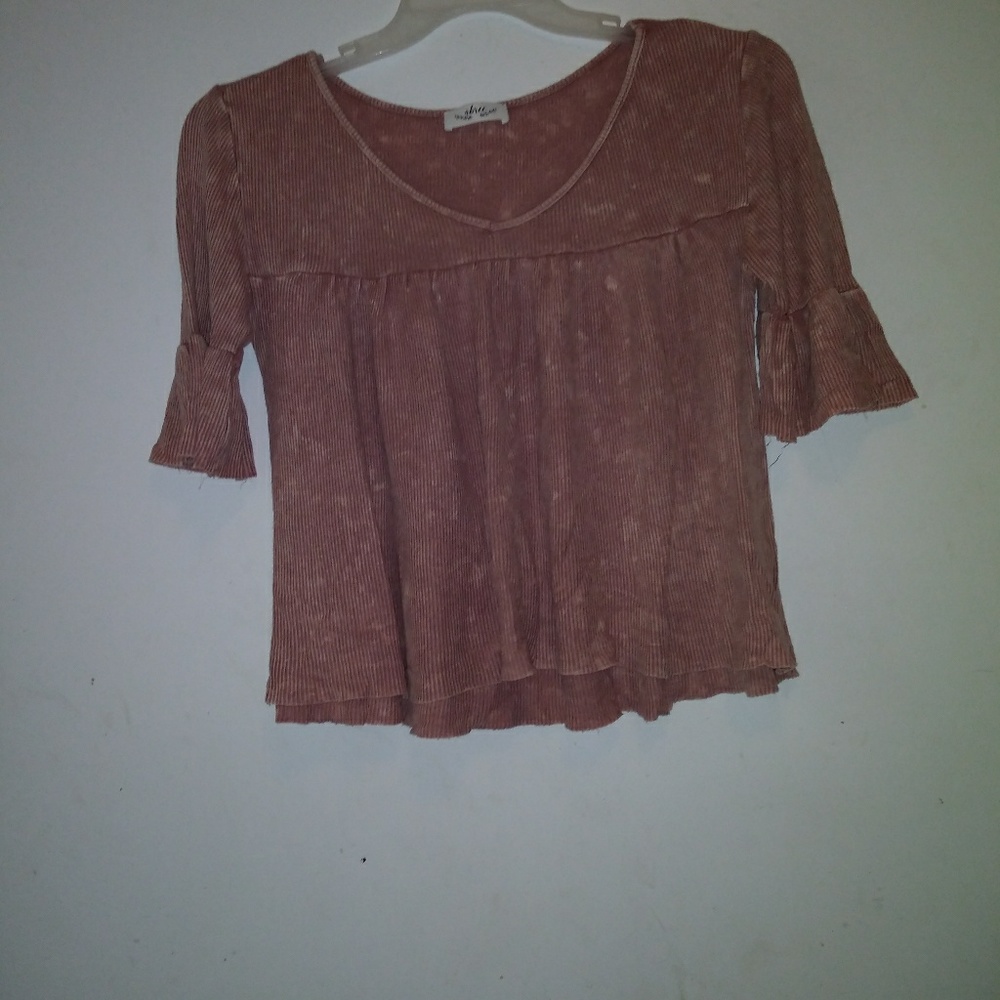 Abree mauve top ruffles pleating shirt size S